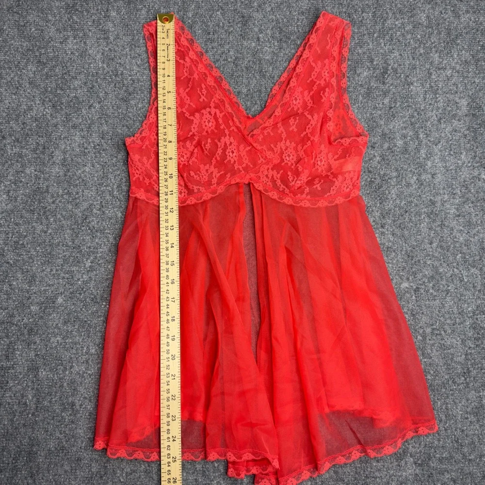 Blanche by Erika McGowan Babydoll Chemise Nightie Womens P Red Lace VTG Romantic